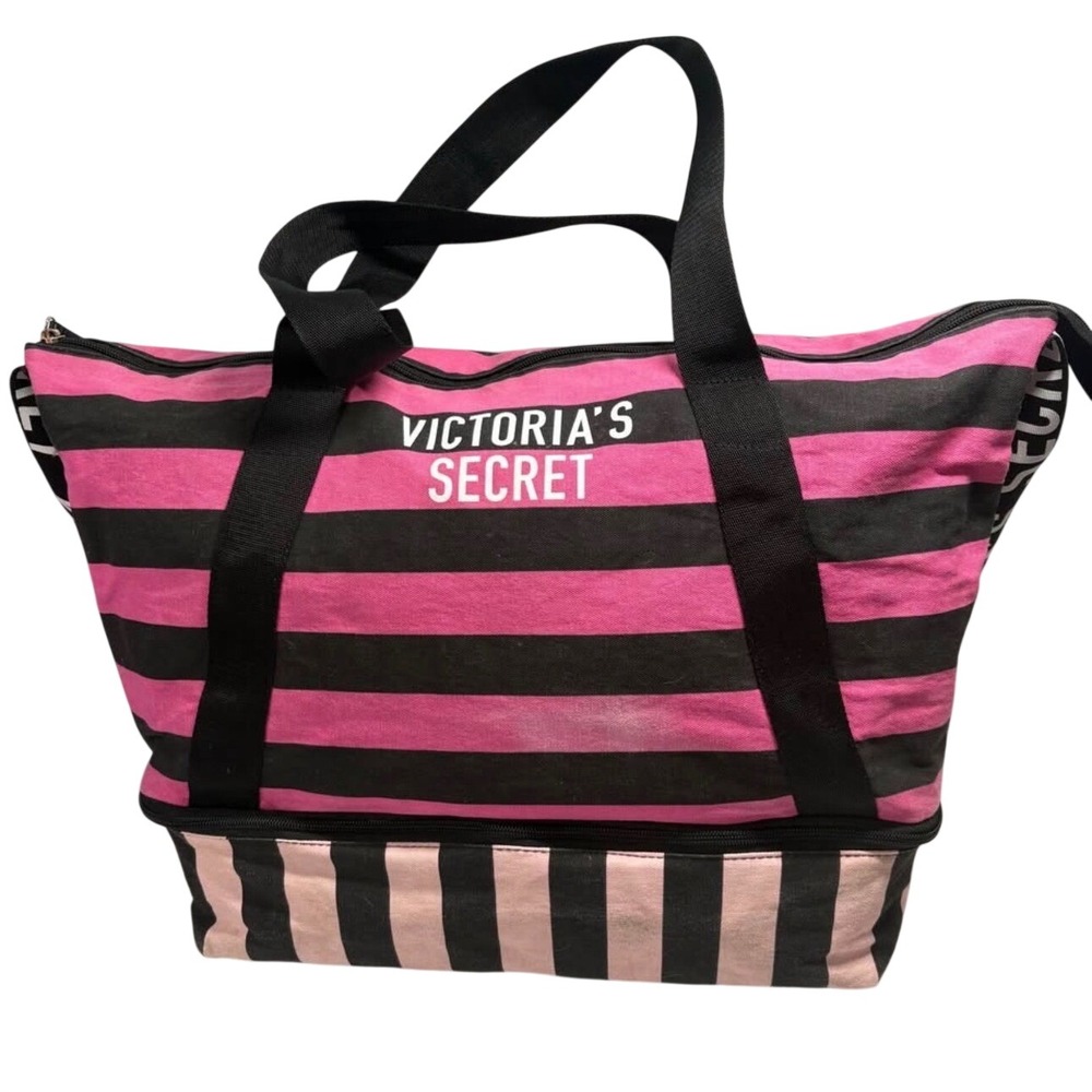 Victoria's‎ Secret Expandable Weekender Tote Pink&Black Stripe VSPink Barbiecore